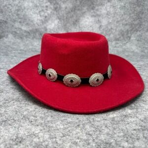 Vintage Scala Red Wool Felt Western Hat Womens Size‎ Small Cowboy Concho Hatband
